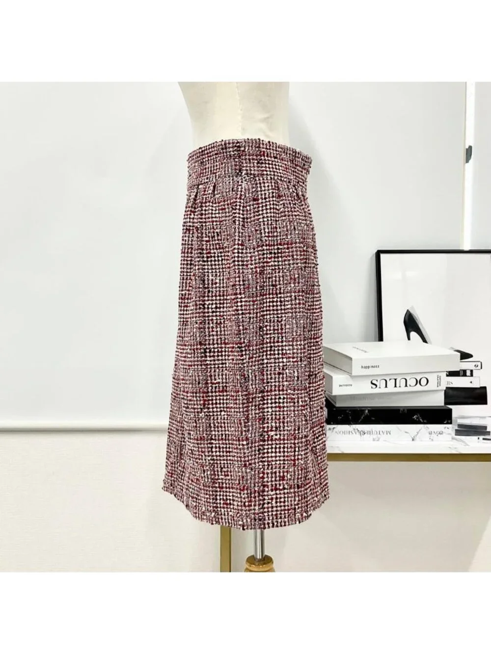 Chanel Skirt Wool Tweed Mid Red